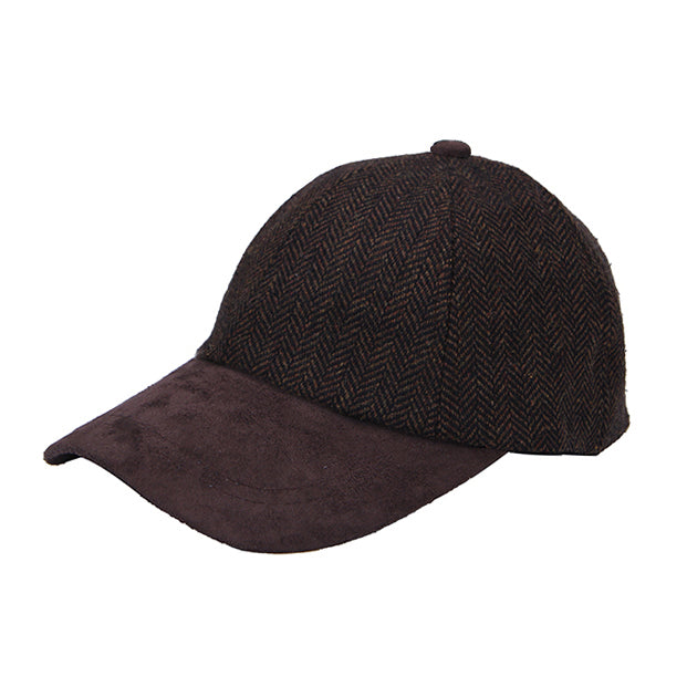 Brown herringbone patterned cap on a white background