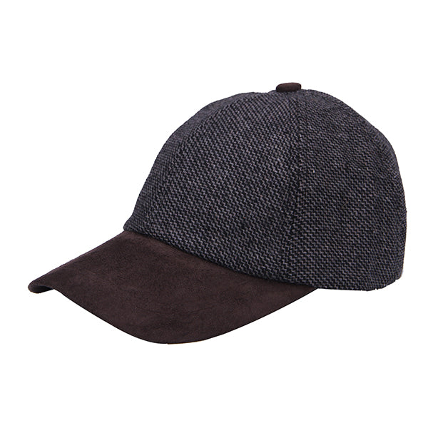 Two-tone cap with dark gray top and brown brim on a white background