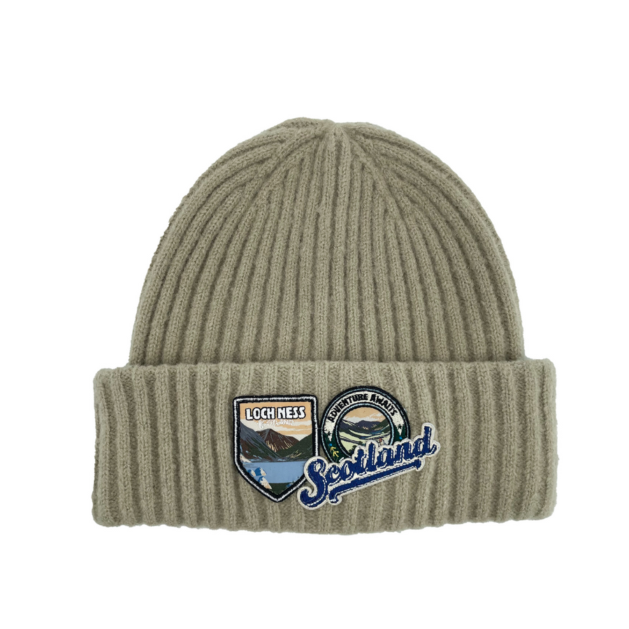 Big Country Loch Ness Patch Beanie Hat Khaki Front View