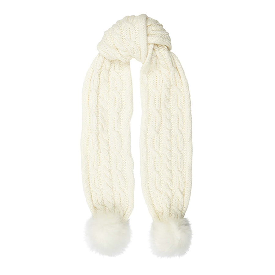 Aran Cable Pom Pom Scarf Aran Cable Pom Pom Scarf | Soft Knit with Faux Fur Trim | One Size