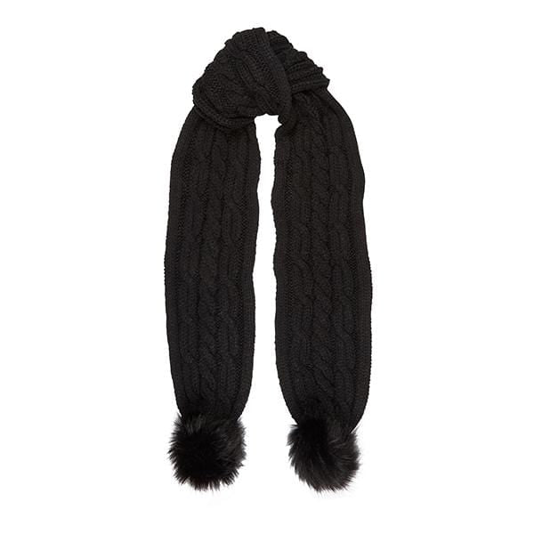 Aran Cable Pom Pom Scarf Aran Cable Pom Pom Scarf | Soft Knit with Faux Fur Trim | One Size