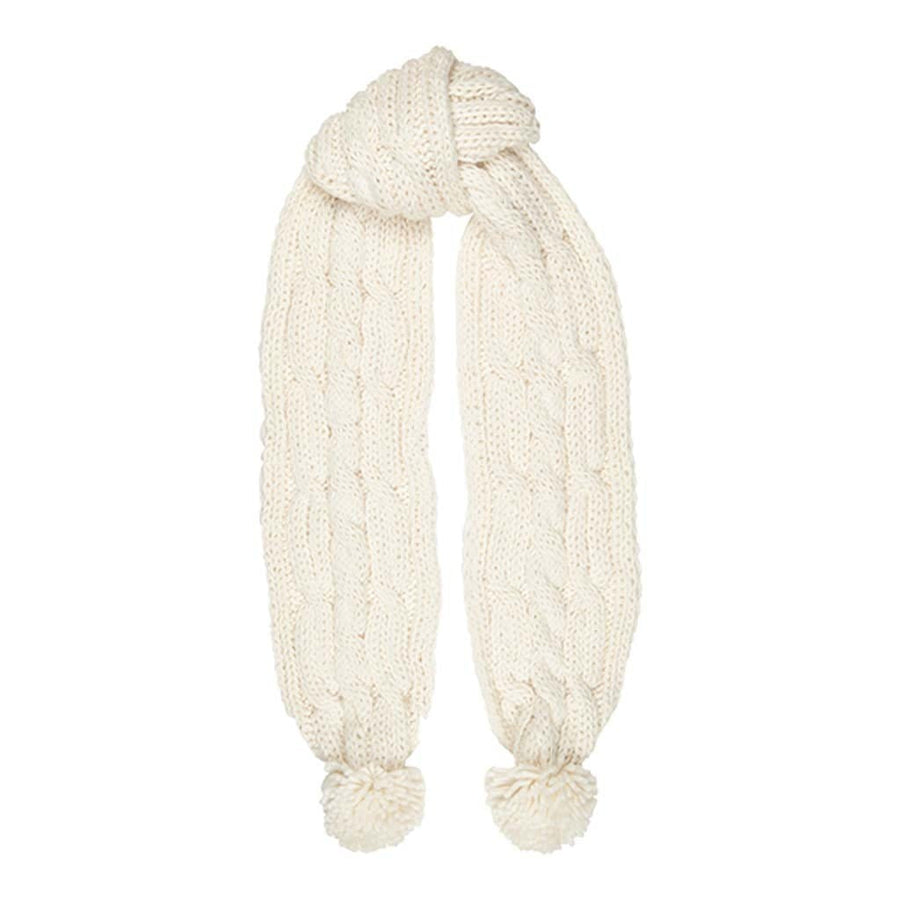 Aran Cable Knit Pom Pom Scarf Elevate Your Winter Style with Aran Cable Knit Pom Pom Scarf