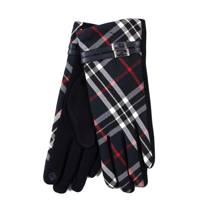 Buckle Trim Tartan Gloves