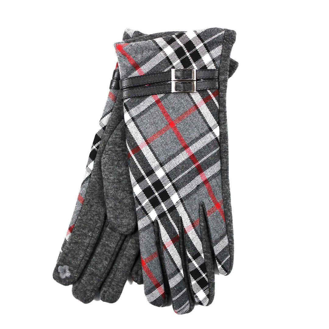Buckle Trim Tartan Gloves