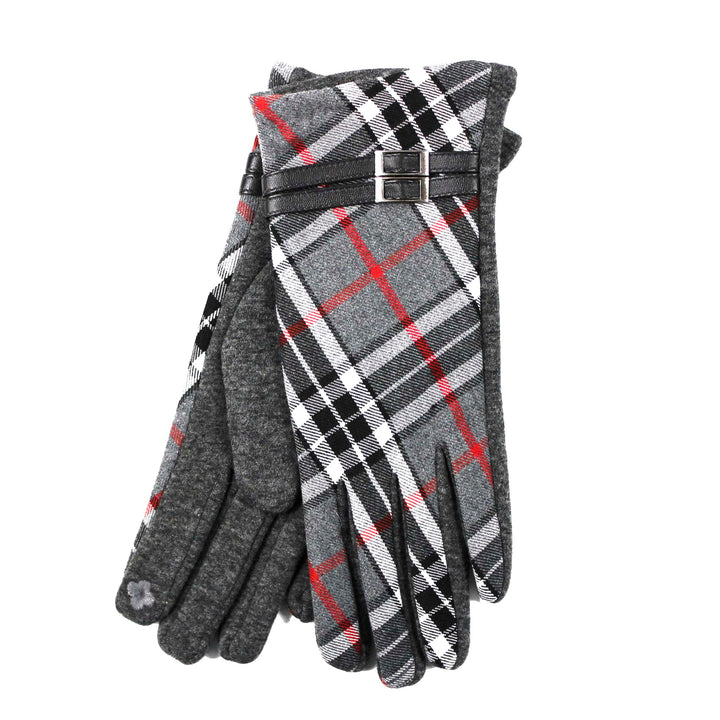 Buckle Trim Tartan Gloves