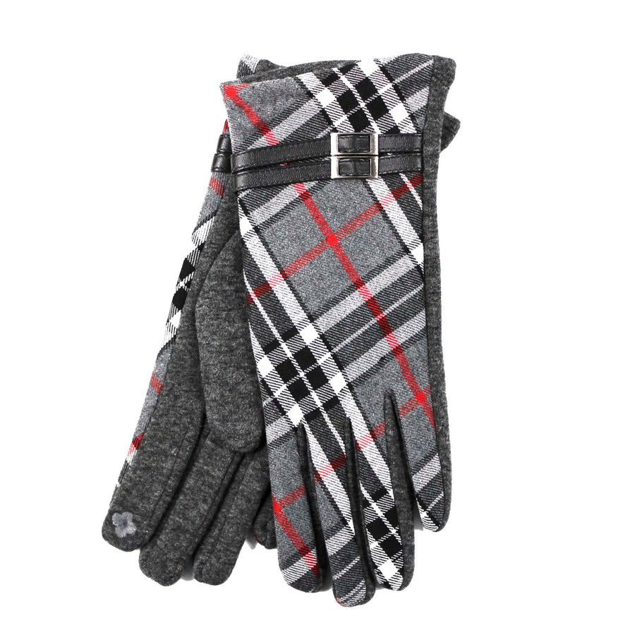 Buckle Trim Tartan Gloves