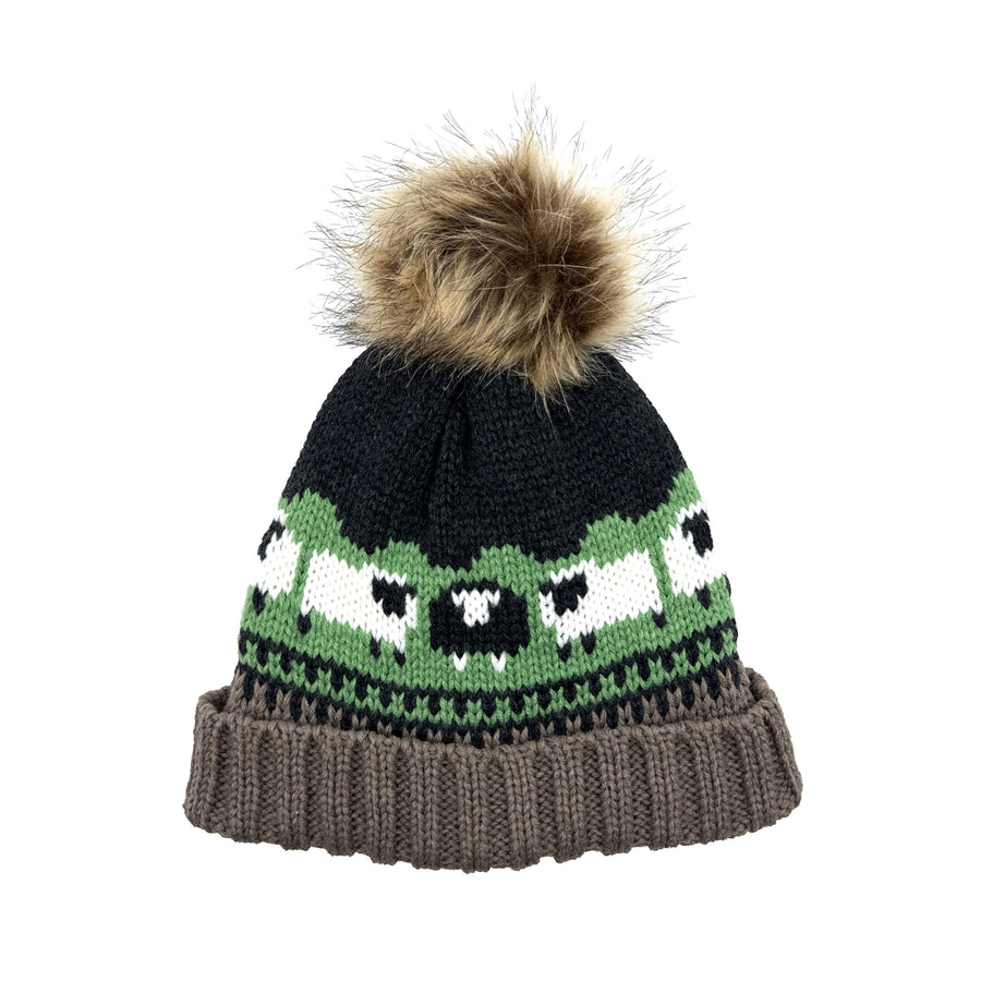 Aran Knitted Pom Pom Sheep Beanie