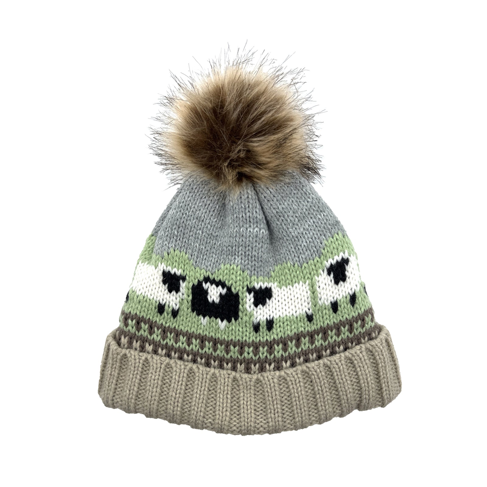 Aran Knitted Pom Pom Sheep Beanie