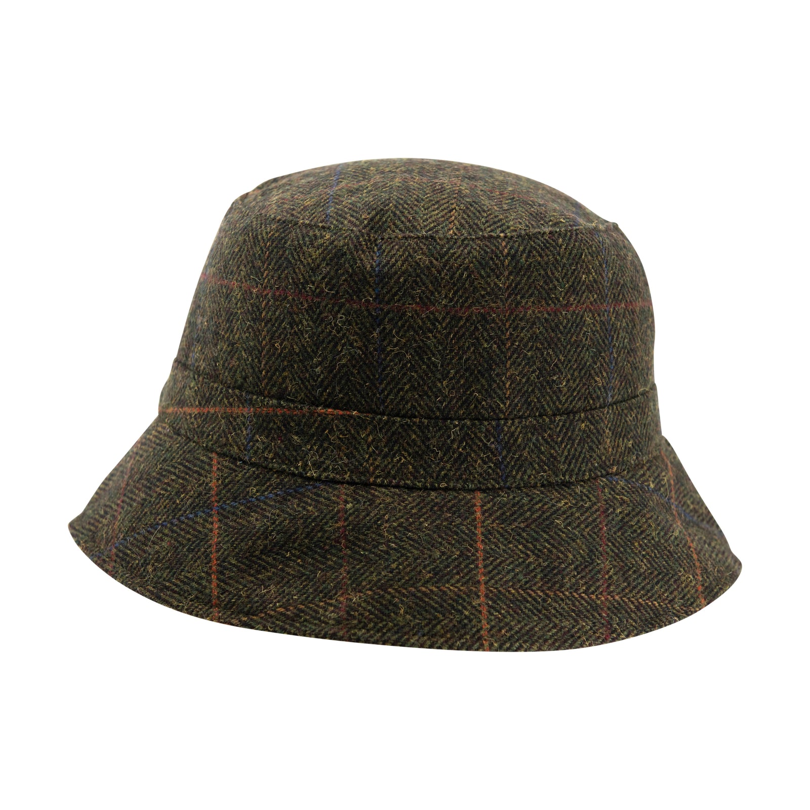 Brown checkered bucket hat on a white background