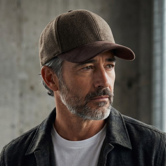 Man wearing a brown cap and dark jacket in an industrial setting