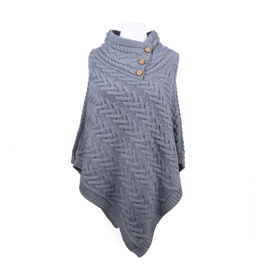 Aran Cable Button Shawl Neck Poncho