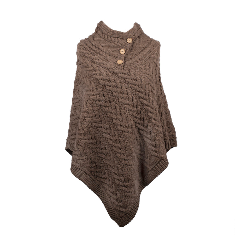 Aran Cable Button Shawl Neck Poncho