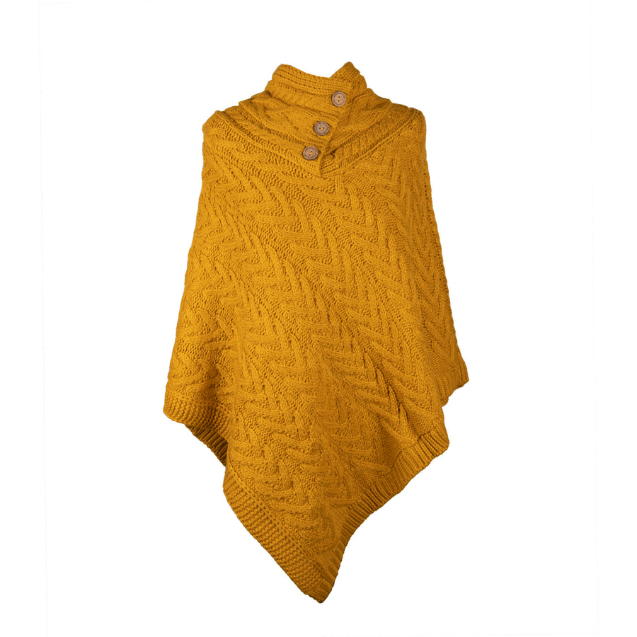 Aran Cable Button Shawl Neck Poncho