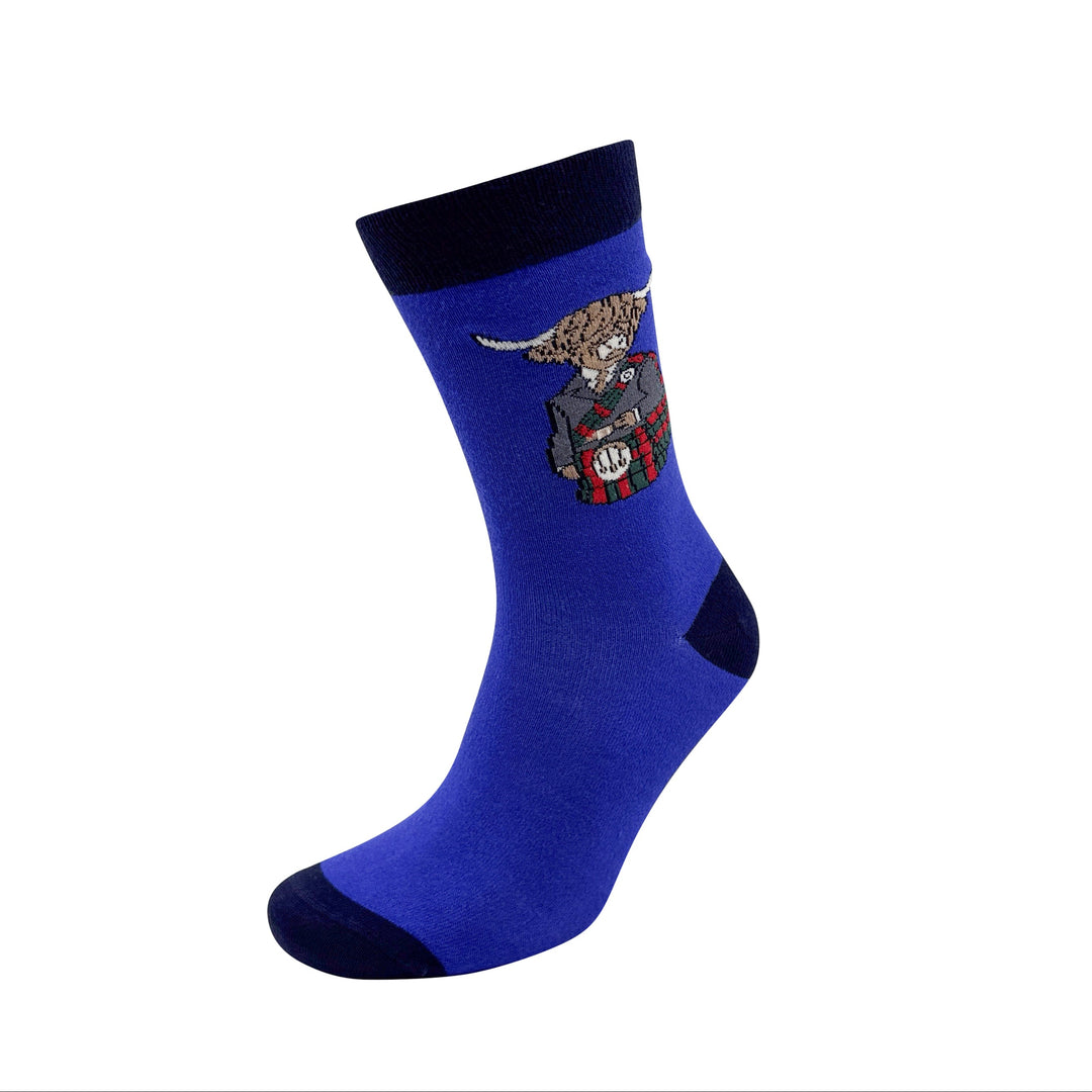 Blue sock with a design on a white background