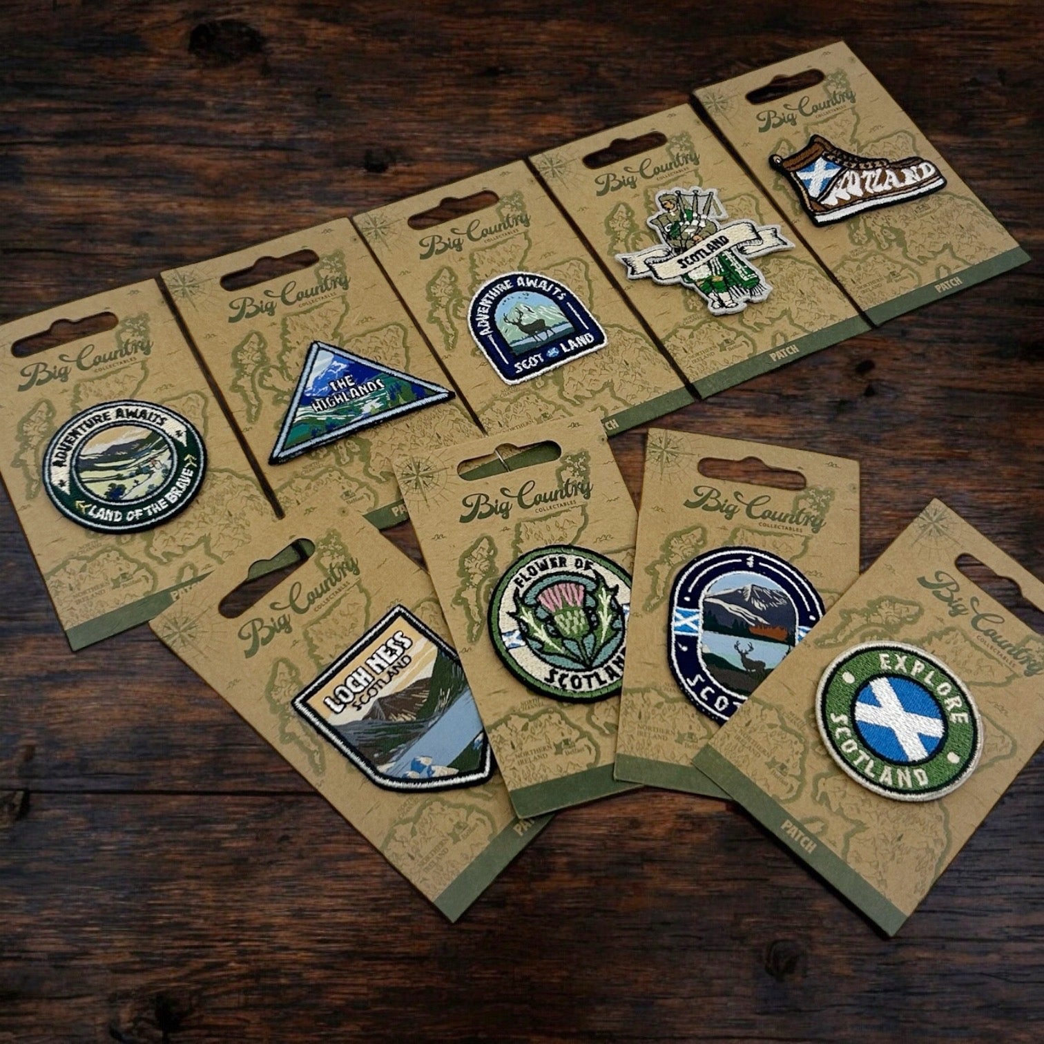 Big Country Scotland Patches Flat Lay In Packaging