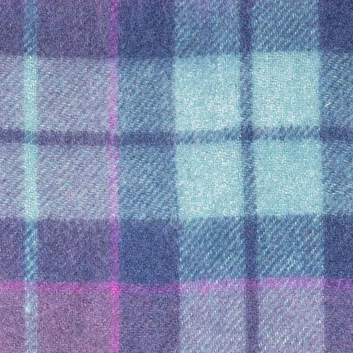 Pale Blue check tartan scarf close up to see the weave.