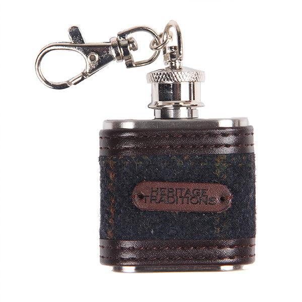 Heritage Traditions Tweed 1oz Hip Flask with Brown PU Trim Detail