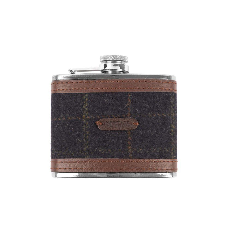 Heritage Traditions Tweed 4oz Hip Flask with Brown PU Trim Detail