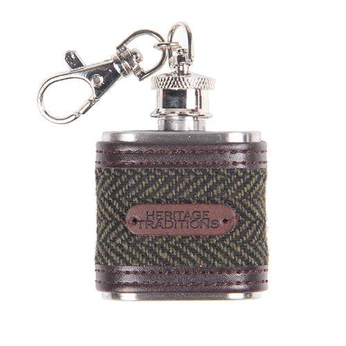 Heritage Traditions Tweed 1oz Hip Flask with Brown PU Trim Detail