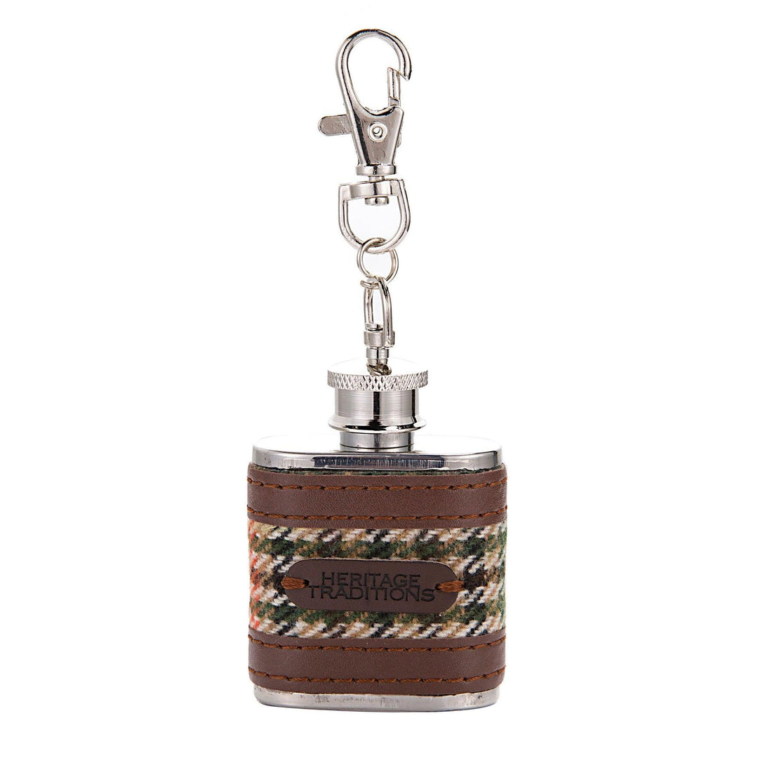 Heritage Traditions Tweed 1oz Hip Flask with Brown PU Trim Detail