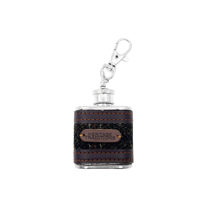 Heritage Traditions Tweed 1oz Hip Flask with Brown PU Trim Detail