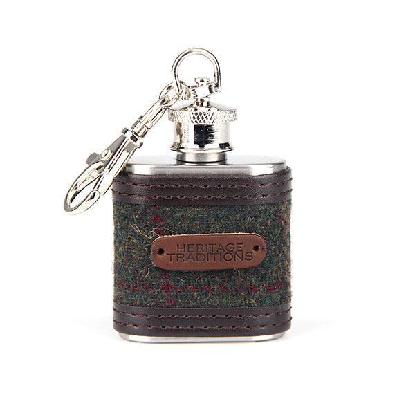 Heritage Traditions Tweed 1oz Hip Flask with Brown PU Trim Detail