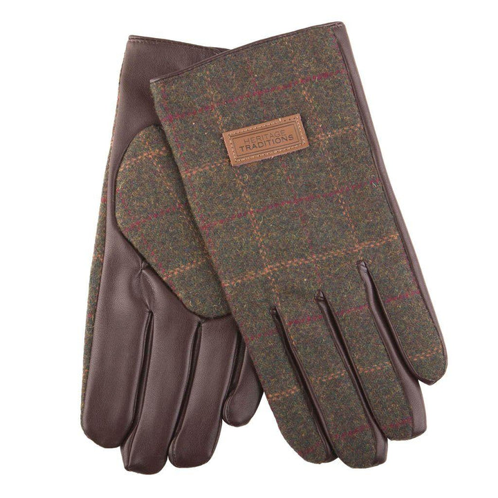 Classic Check Tweed Gloves | Wool Mix with Faux Leather Trim