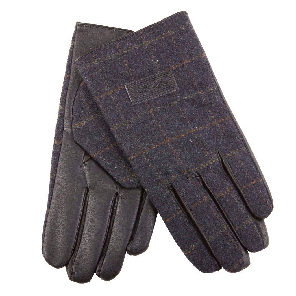 Classic Check Tweed Gloves | Wool Mix with Faux Leather Trim