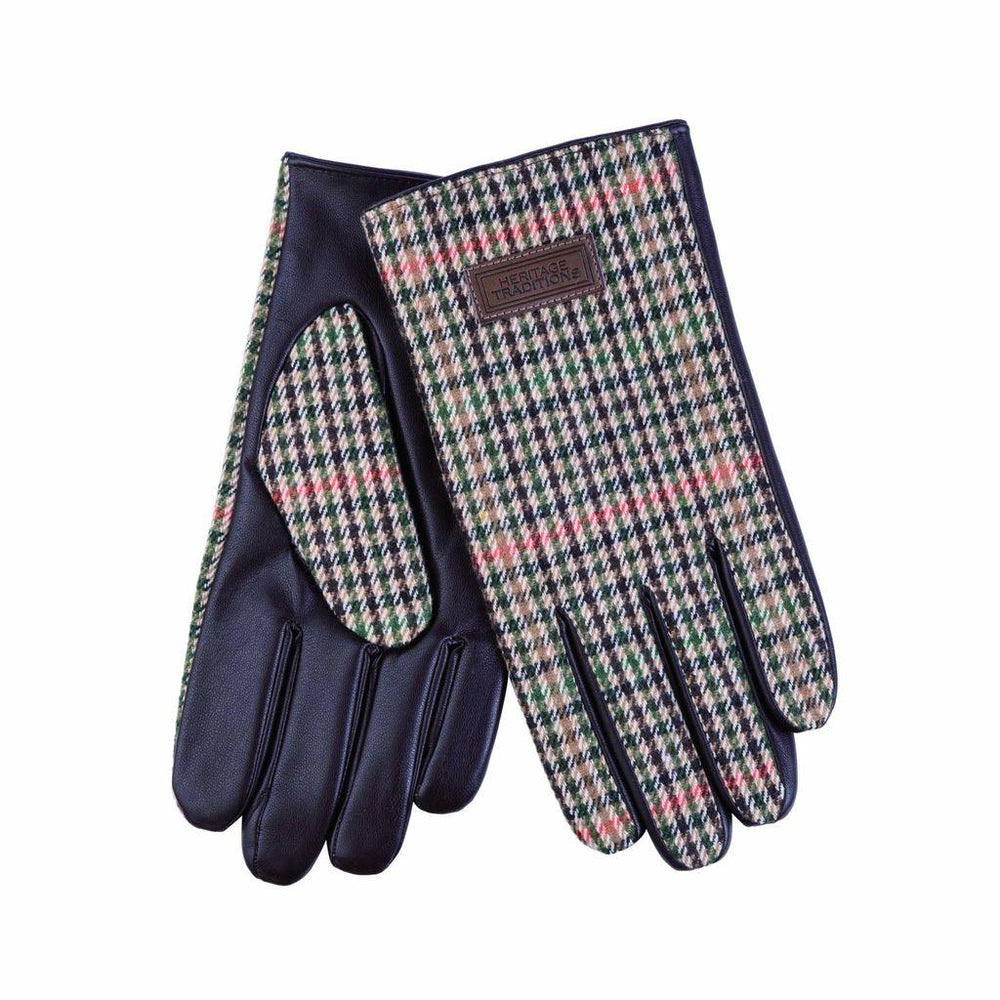 Classic Check Tweed Gloves | Wool Mix with Faux Leather Trim