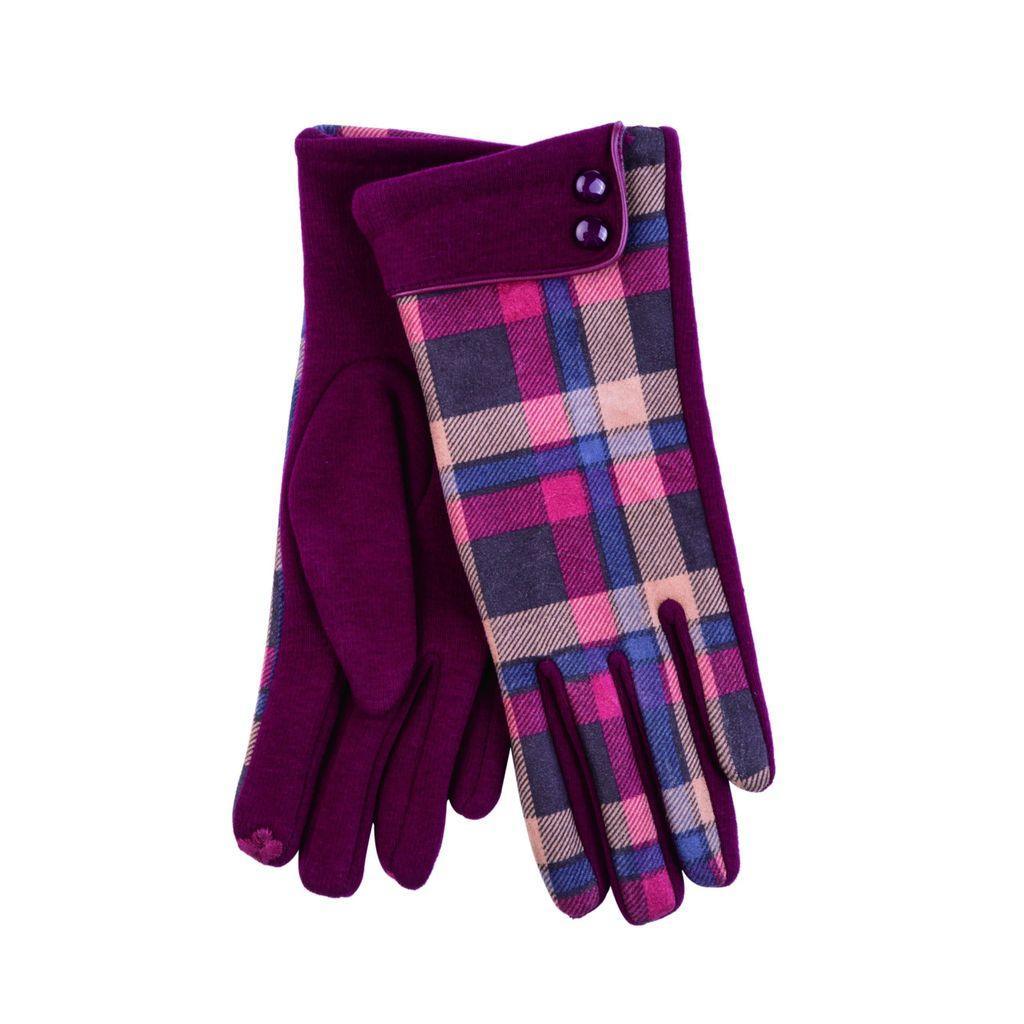Women's Button Cuff Check Gloves | Soft Moleskin Fabric