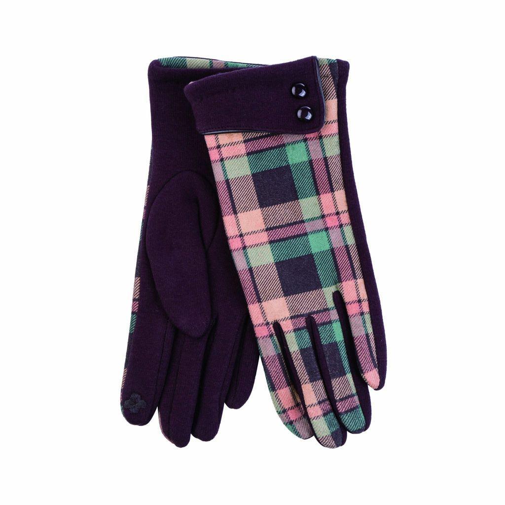 Women's Button Cuff Check Gloves | Soft Moleskin Fabric