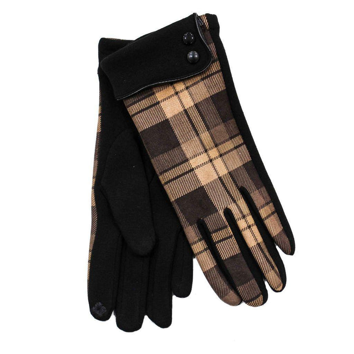 Women's Button Cuff Check Gloves | Soft Moleskin Fabric