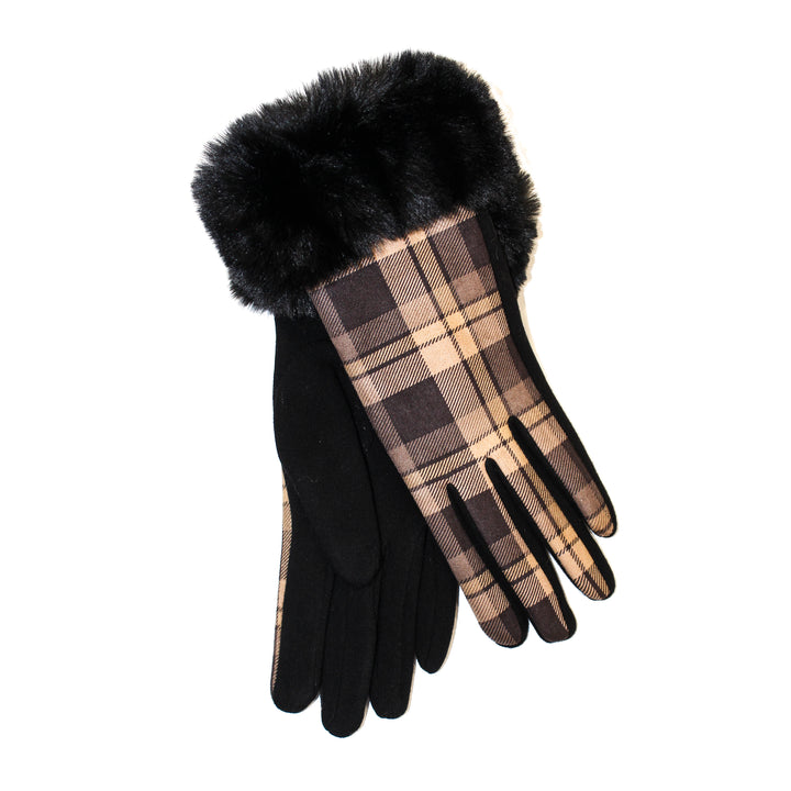 Women's Button Cuff Check Gloves | Soft Moleskin Fabric