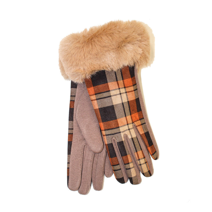 Women's Button Cuff Check Gloves | Soft Moleskin Fabric