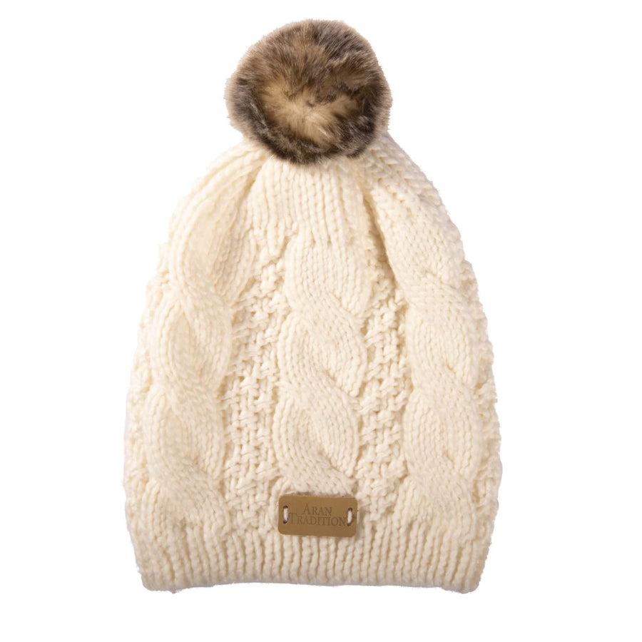 Aran Cable Tammy Hat Shop the Stylish Aran Cable Tammy Hat with Faux Fur Trim