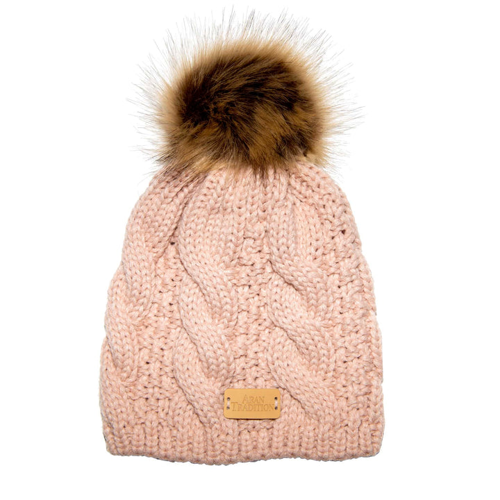 Aran Cable Tammy Hat Shop the Stylish Aran Cable Tammy Hat with Faux Fur Trim