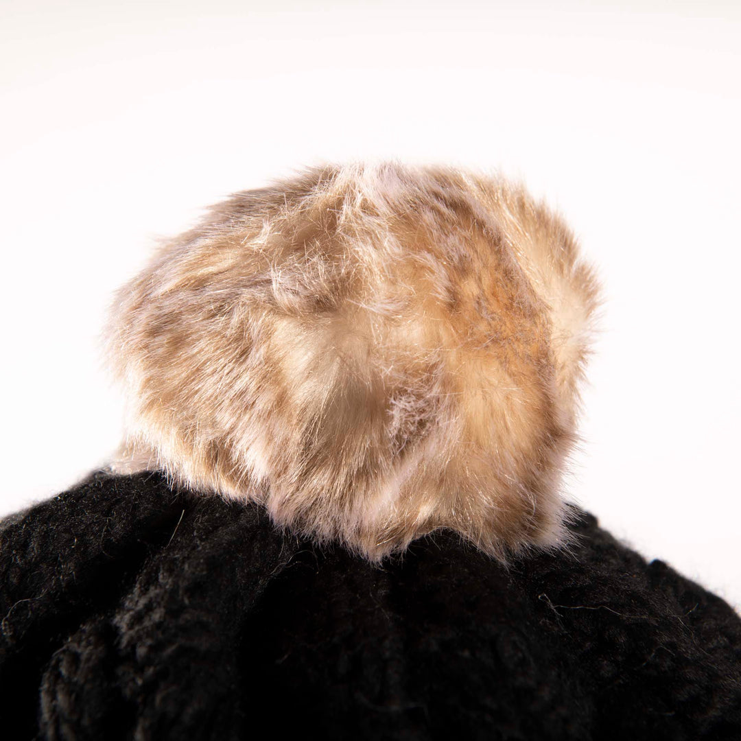 Womens Black Fox Fur Trapper Hat with Pom Poms at Fur Hat World