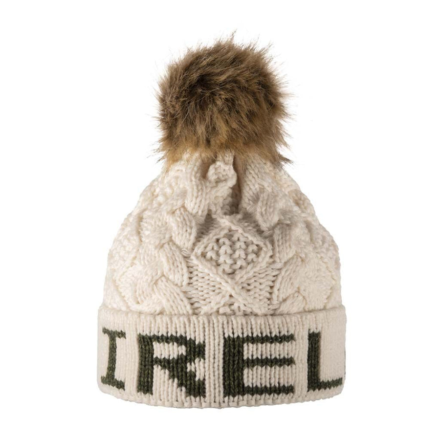 Aran Diamond Cable Ireland Pom Pom Hat Aran Diamond Cable IRELAND Pom Pom Hat | Soft Microfleece Lining