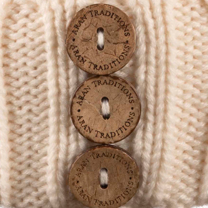 Aran Diamond Cable Button Hat Fisherman Stitch Pom Pom Hat | Chunky Rib Knit with Faux Fur Pom Pom