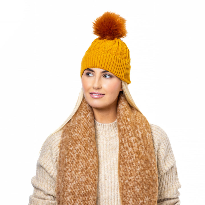 Shop Fine Cable Lined Pom Pom Hat | Premium Acrylic Knit