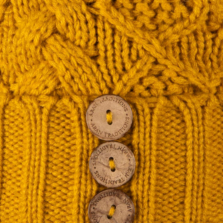Aran Diamond Cable Button Hat Fisherman Stitch Pom Pom Hat | Chunky Rib Knit with Faux Fur Pom Pom
