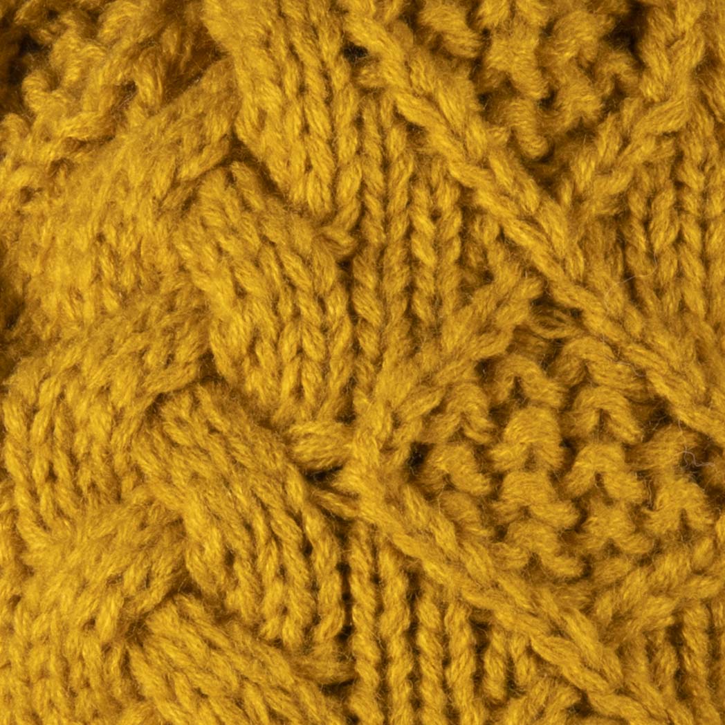 Aran Diamond Cable Button Hat Fisherman Stitch Pom Pom Hat | Chunky Rib Knit with Faux Fur Pom Pom