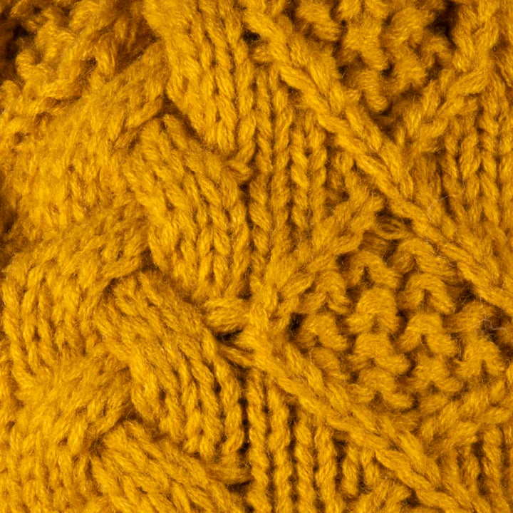 Aran Diamond Cable Button Hat Fisherman Stitch Pom Pom Hat | Chunky Rib Knit with Faux Fur Pom Pom