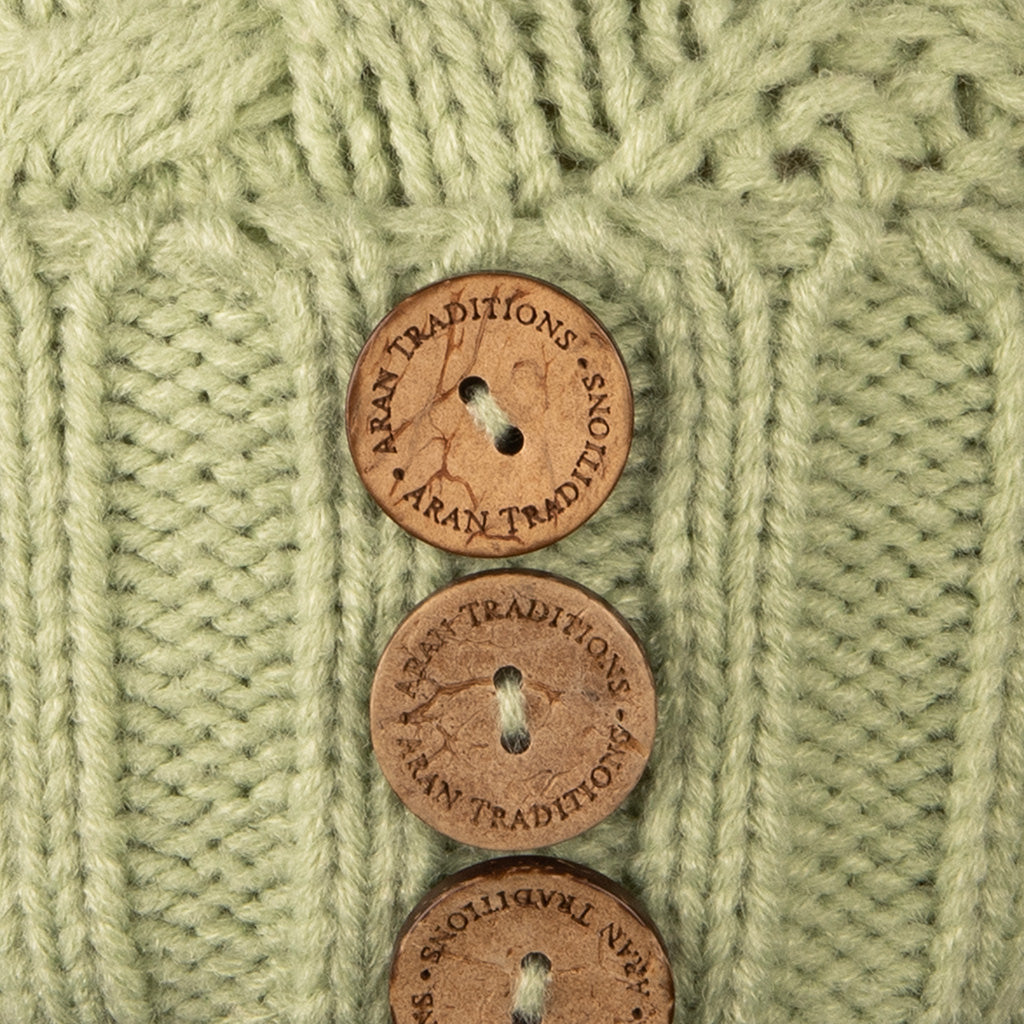 Aran Diamond Cable Button Hat Fisherman Stitch Pom Pom Hat | Chunky Rib Knit with Faux Fur Pom Pom