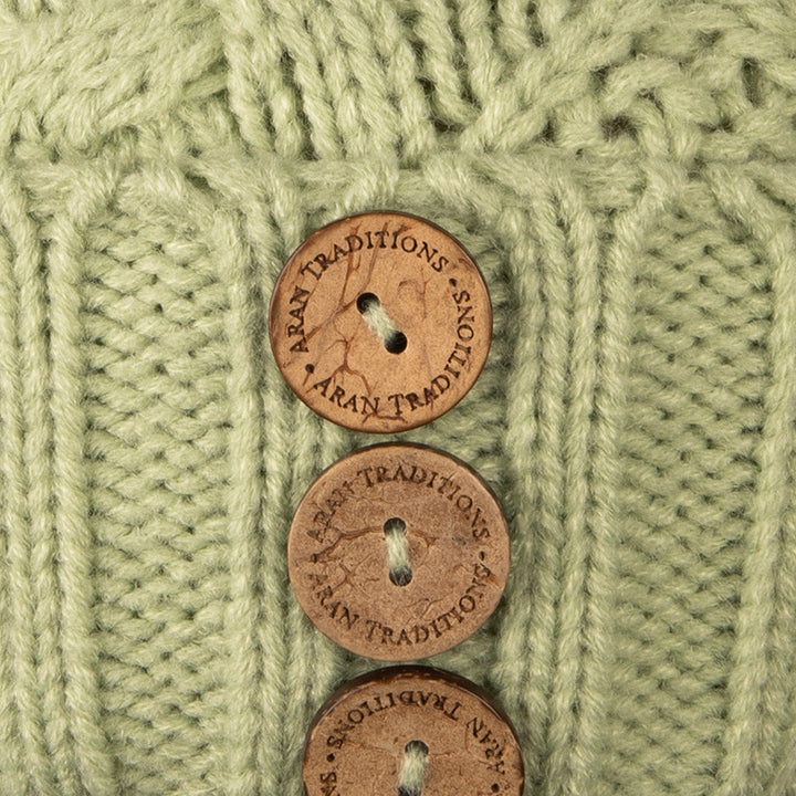 Aran Diamond Cable Button Hat Fisherman Stitch Pom Pom Hat | Chunky Rib Knit with Faux Fur Pom Pom