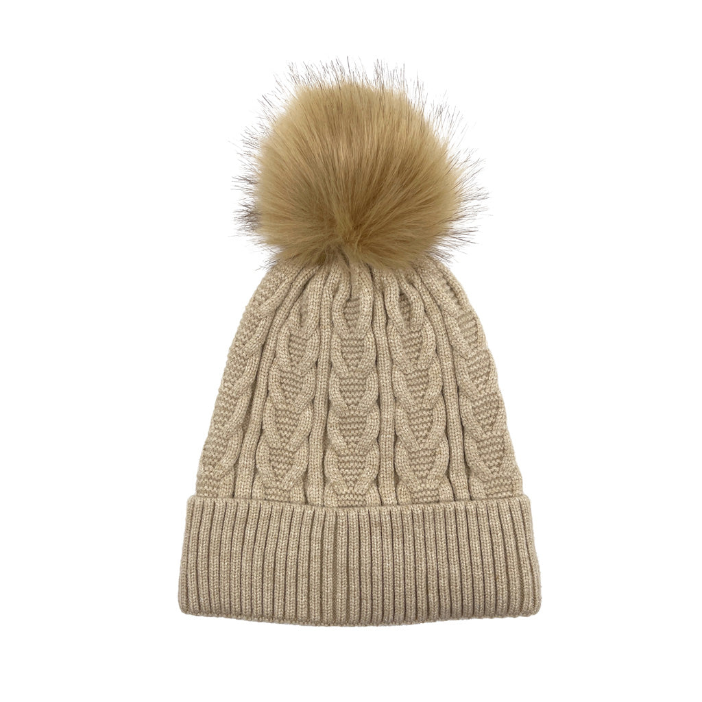 Shop Fine Cable Lined Pom Pom Hat | Premium Acrylic Knit