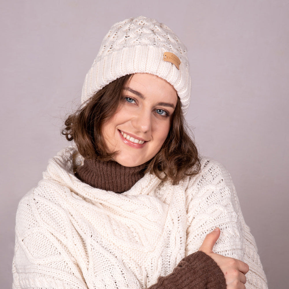 Aran Cable Knit Beanie Hat Aran Cable Knit Beanie Hat | Traditional Honeycomb Design