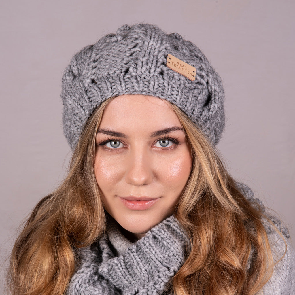 Aran Lace Cable Beret Hat Aran Lace Cable Beret Hat | Chunky Cable Lace Knit