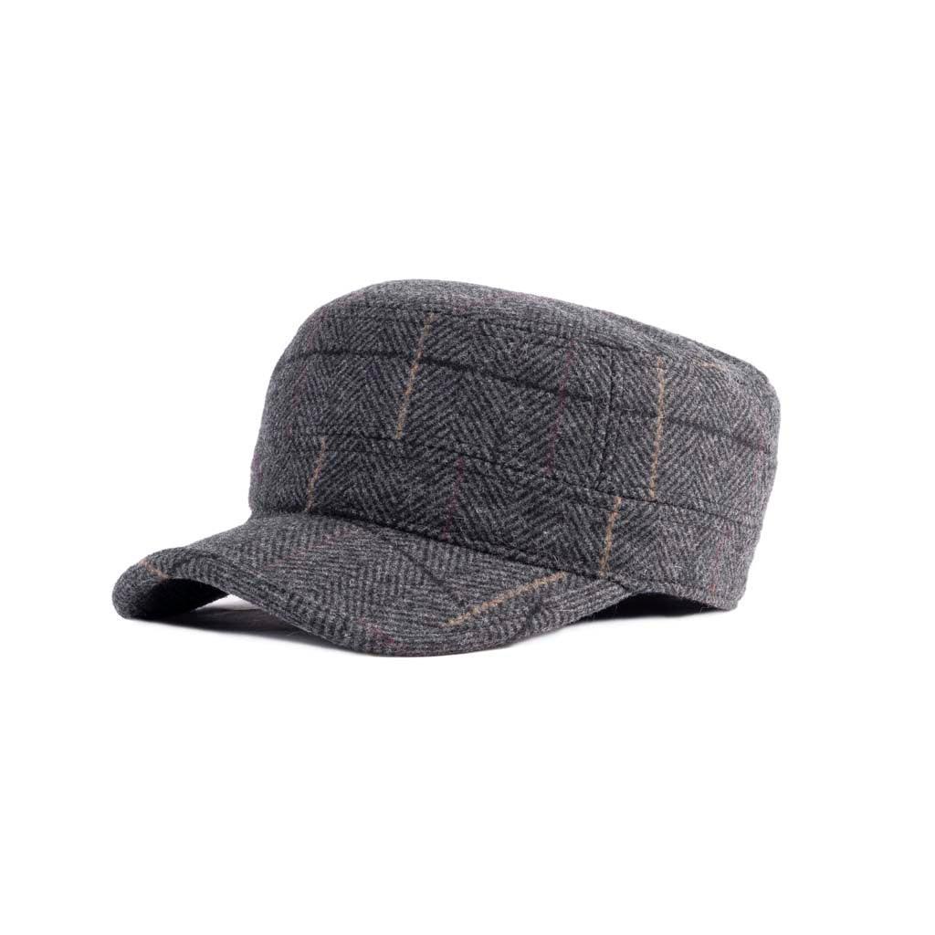  Unisex Tweed Military Cap with Adjustable Elastic Detail