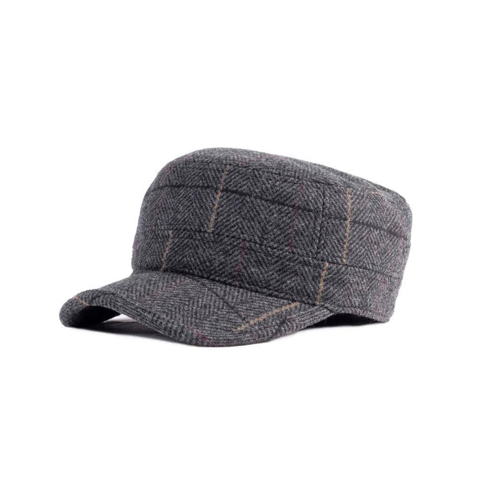  Unisex Tweed Military Cap with Adjustable Elastic Detail